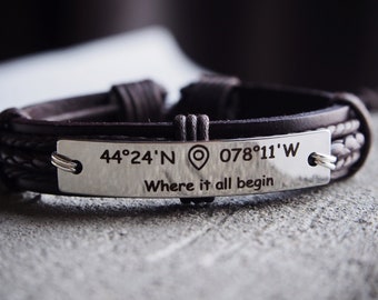 Coordinate Bracelet, Mens Coordinate bracelet, Where it all began, Engraved Gps Bracelet, location bracelet, backpacker, Custom Bracelet Men