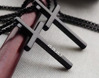 Custom CROSS NECKLACE Anniversary, date, Men Women, men gift, Mom Custom Engraved Silver Jewelry, Pendant, Christian, Baptism Catholic Bible