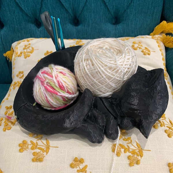 Sleeping Cat Double Yarn Bowl for Knitting or Crochet