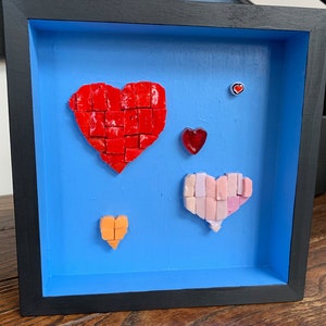 Glass mosaic tile wall art - wall hanging five Hearts