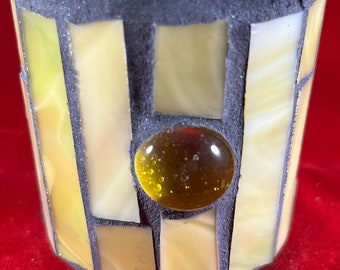 Stained glass mosaic tile candle holder votive tea light holder yellow and gold