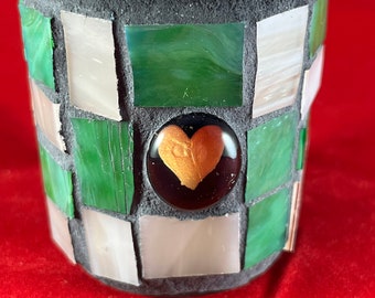 Mosaic Heart Candle Holder – Handmade Tealight Decor, Romantic Gift