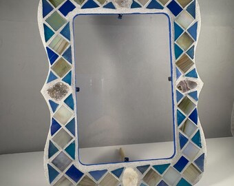 Abalone Shell Mosaic Photo Frame: Seaside Blue & Silver Glass Tile