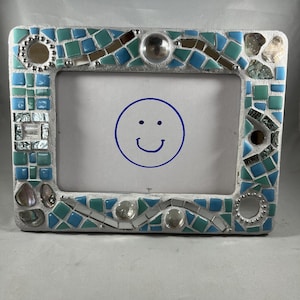 Glass mosaic photo frame or mirror frame - 4x6 - Seaside series with abalone shells