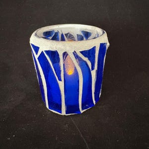 Stained glass mosaic tile candle holder votive tea light holder Blue Flames