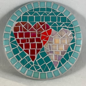 Glass mosaic tile wall art - wall hanging - table top decor - overlapping Hearts