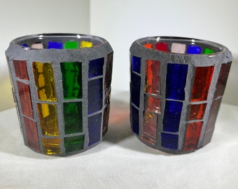 Stained Glass Mosaic votive/tea light candle holders - set of 2 Rainbow Pride
