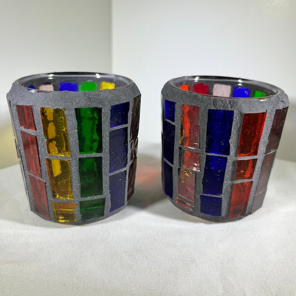 Stained Glass Mosaic votive/tea light candle holders - set of 2 Rainbow Pride