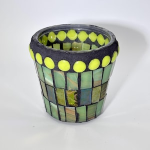 Portavelas de mosaico de vidrieras, portavelas votivo, portavelas de té, verde metálico
