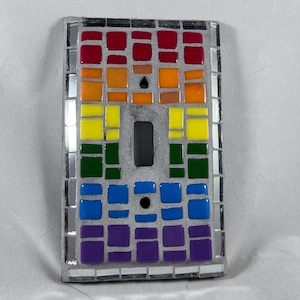 Rainbow Mosaic Glass Tile Light Switch Cover: Handmade Home Decor