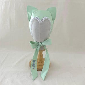 Cat Bonnet (mint satin)
