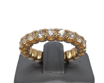 Anillo de diamantes de banda de eternidad de oro sólido italiano de 14K, diamantes, diamantes engarzados en punta, oro amarillo, impresionante anillo de diamantes completo