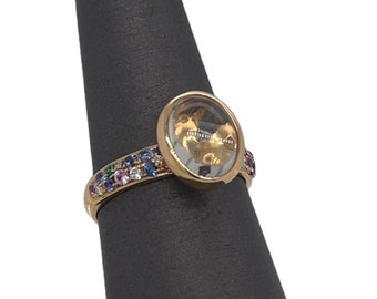 14K Gelbgold Amethyst Multi Saphire Cocktail Ring
