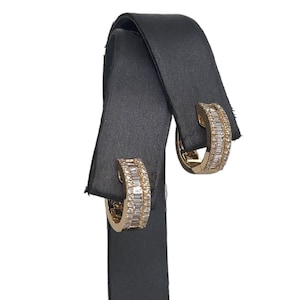 18K Yellow Gold Baguette Diamond Huggie Hoop Earrings, Huggie Earrings, Diamonds, Diamond Earrings, Baguette Diamonds, Hoops