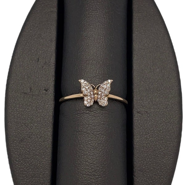 Lionheart™ 14K Solid Yellow Gold Diamond Butterfly Ring, Diamonds, Dainty Ring, Butterfly, Stackable Ring, Diamond Butterfly Ring