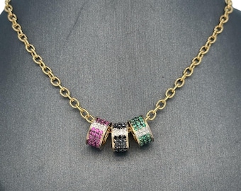 14K Yellow Gold Diamond, Black Diamond, Ruby or Emerald Rondelle Spacer Charm