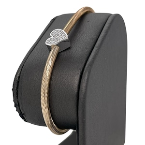 14K Italian Yellow Gold Clear Zircon Heart Flexible Bangle Bracelet