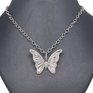 14K White Gold Diamond Fluted Butterfly Pendant, White Gold Pendant, Butterfly Charm, Fluted Butterfly Pendant, Diamonds, Diamond Pendant