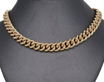 14Kゴールド 7.4mm幅 マイアミキューバンチェーンネックレス 16インチ