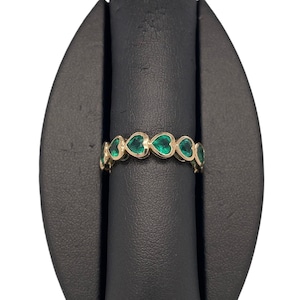 14K Solid Yellow Gold Bezel Set Emerald Heart Ring, Emeralds, Bezel, Heart Shape Emeralds, Heart, Cocktail Ring, Jewelry