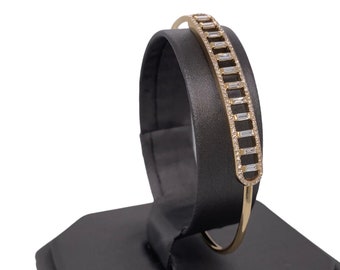 14K Gold Baguette Diamond Cuff Bangle