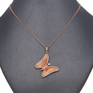 14K Rose Gold Diamond Fluted Butterfly Pendant, Rose Gold Charm, Butterfly Pendant, Insect, Statement Piece Butterfly Pendant, Gold Pendant