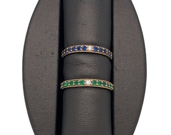 14K Yellow Gold Diamond and Gemstone Ring, Diamonds, Turquoise, Sapphire, Coral, Emerald, Pearl, Dainty, Stackable, Jewelry