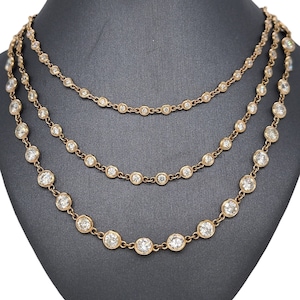 14K Solid Gold Bezel Set Diamond Chain, Diamonds, Bezel, Yellow Gold, Diamond By The Yard Chain, Statement Piece Diamond Necklace, Jewelry