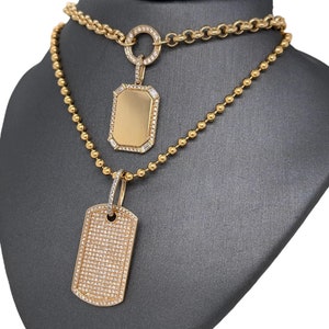 14k Yellow Gold Diamond Dog Tag Pendant, Yellow Gold Pendant, ID Tag Pendant, Diamond, Diamond Pendant, Diamond ID Tag Pendant, Gold Pendant