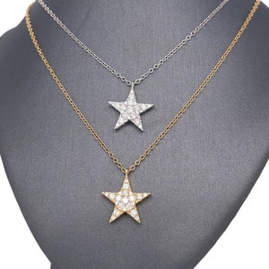 18K Gold Diamond Star Charm Necklace, Yellow Gold, White Gold, Diamonds, Stars, White Gold, Star Necklace, Gold Star Necklace, Jewelry
