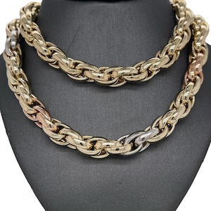 14K Italian Gold Rope Link Chain Necklace, Yellow Gold Chain,  Tri Color Chain Necklace, White Gold, Rose Gold Chain, Rope Chain Necklace