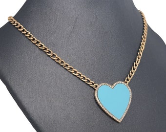 14K ソリッド イエロー ゴールド ダイヤモンド ターコイズ LOVE ハート