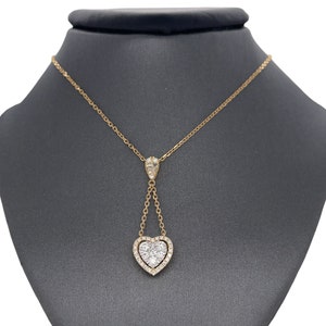 18K Yellow Gold Diamond Heart Charm Drop Necklace, Diamonds, Heart, Two Strand Drop, Charm Necklace, Stunning Diamond Heart Necklace