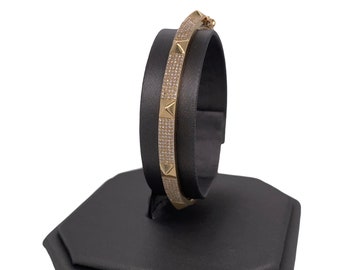 14K Solid Gold Full Pave set Brilliant Cut Diamonds High Polished design Spikes bangle Bracelet