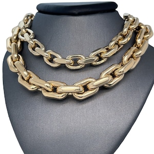 14K Italian Yellow Gold Statement Chunky Soft Edge Cut Chain, Gold Chain, Statement Chain, Rectangle Chunky Link Chain Necklace