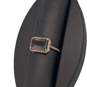 14K Yellow Gold Diamond Watermelon Tourmaline Ring, Halfway Diamonds, Watermelon Tourmaline, Cocktail Ring, Diamond Ring, Jewelry