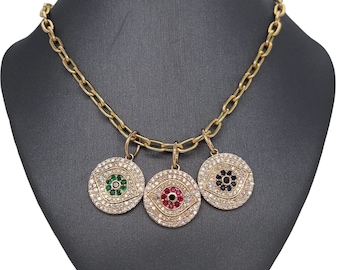14K Gelbgold Diamant, Rubin, Smaragd oder Saphir Evil Eye Charm