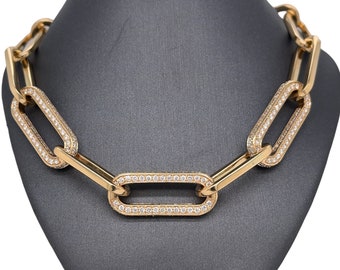 14K Yellow Gold Diamond Paperclip Chain Necklace