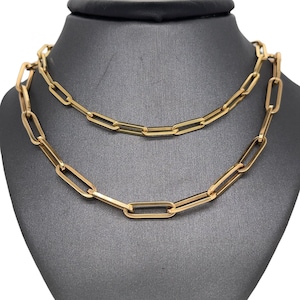 14K, 18K Solid Gold, Solid Links, durable, heavy, High Quality Gold Rectangle Wide, Paper Clip Link, Solid Paper clip Chain