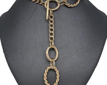 Collar de cadena ajustable con eslabones cubanos y trenzados italianos hechos a mano en oro de 14 k