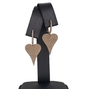 14K Diamond Heart Dangle Earrings, White Gold, Yellow Gold, Diamond Earrings, Diamond Heart Earrings, Gold Heart Earrings