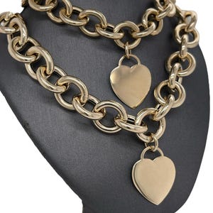 Cadena de eslabones redondos de oro amarillo italiano de 14 quilates, collar con dije de corazón personalizado, collar con dije grabado personalizado, regalo de joyería personalizado