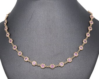14K Yellow Gold Bezel Set Pink Sapphire By The Yard Chain