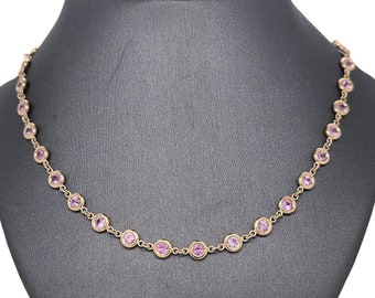 14K Yellow Gold Bezel Set Pink Sapphire By The Yard Chain, Pink Sapphire, Bezel, Yellow Gold, By The Yard, Gorgeous Pink Sapphire Necklace