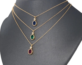 18K Yellow Gold Diamond and Gemstone Drop Charm Necklace