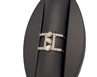 18K Yellow Gold Diamond Marquise Pear Cocktail Square shape Ring
