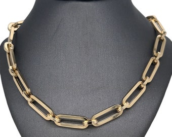 14K Italian Yellow Gold Interlocking Paperclip Link Chain