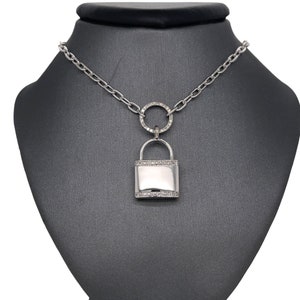 14K White Gold Diamond Padlock Charm Necklace, Solid Chain, Paperclip Chain, Padlock, Diamonds, Diamond Necklace, Charm Necklace