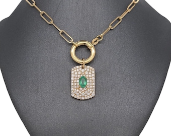 14k Yellow Gold Diamond and Emerald Pendant