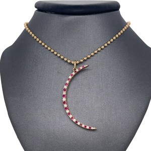 14K Yellow Gold Diamond and Ruby Moon Pendant, Diamond Moon Charm, Ruby Pendant, Diamonds, Yellow Gold Diamond Pendant Charm